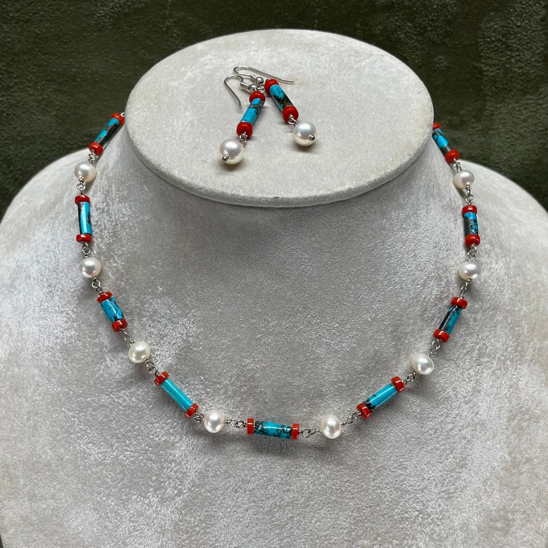 Pearl and Turquoise Choker Necklace - Etsy