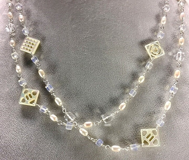 Necklace of Carved Mother of Pearl and Freshwater Pearls image 1