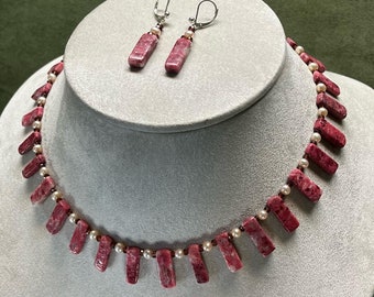 Necklace of Pink Rhodochrosite and Pearls