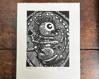 Lino cut print - Ancestor's Bones