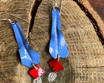 Long, enamel earrings for Summer - Blue Tail