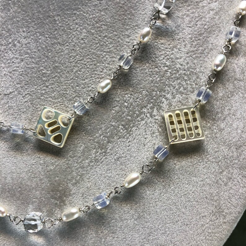 Necklace of Carved Mother of Pearl and Freshwater Pearls image 6