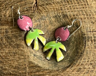 Enamel Earrings for Summer - Pink and Palm