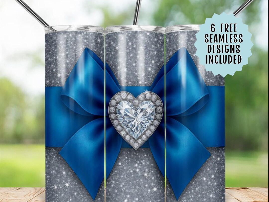 Blue Ribbon Heart Seamless 20oz Tumbler Wrap PNG, Sparkle Tumbler ...