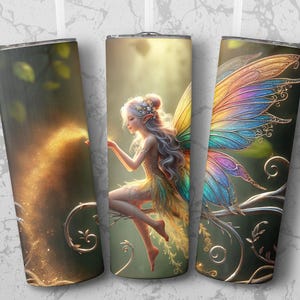 Envoltura de vaso sin costuras de Hada Encantada PNG, diseño de sublimación de vaso de Hada de 20 oz, Bosque Mágico, impresión de 300 DPI, Hada de fantasía Fairycore imagen 2