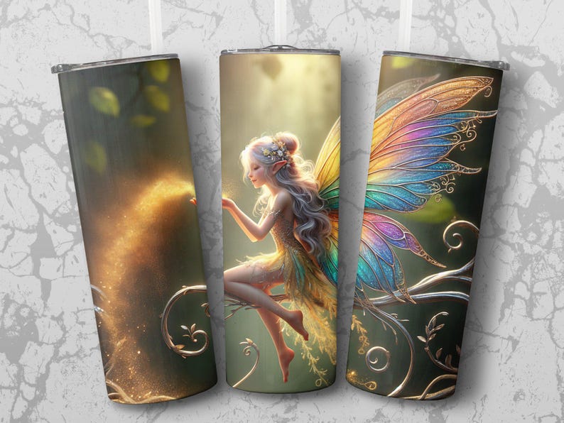 Envoltura de vaso sin costuras de Hada Encantada PNG, diseño de sublimación de vaso de Hada de 20 oz, Bosque Mágico, impresión de 300 DPI, Hada de fantasía Fairycore imagen 2