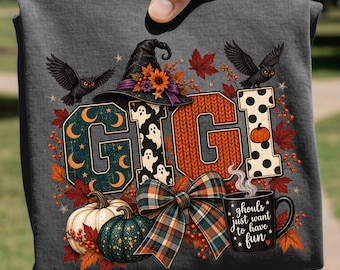Ghouls just want to have fun GIGI T-shirt Design PNG, Halloween Sublimation, Fall Grandma Tee, Witchy Autumn Owl Pumpkin