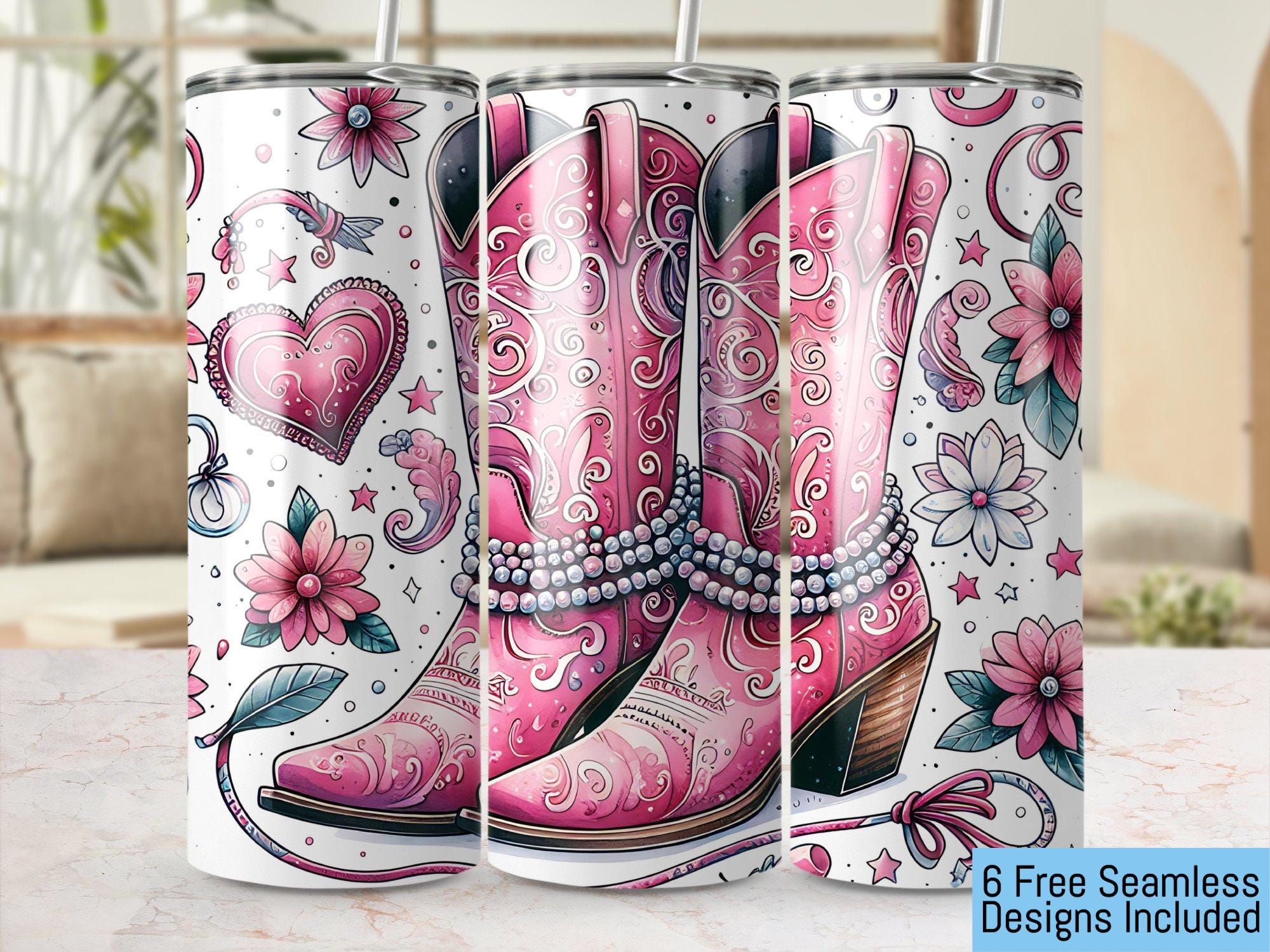 Pink Cowgirl Boots Tumbler Wrap PNG, Western 20oz Skinny Tumbler Design ...