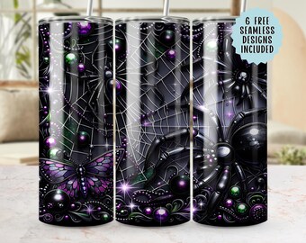 Gothic Spider & Butterfly Tumbler Wrap: 20oz Seamless Design (PNG Digital Download)