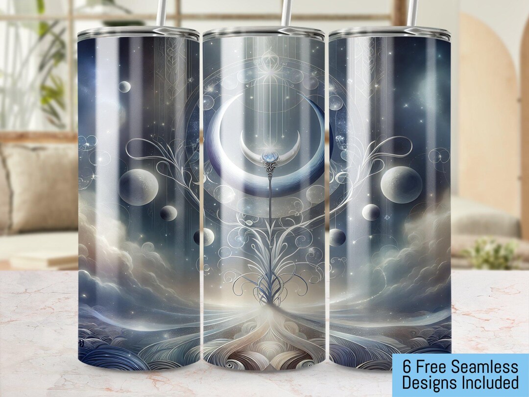 Celestial Moon Seamless 20oz Tumbler Wrap PNG, Cosmic Design, Stars ...