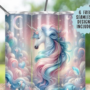 Unicorn Tumbler Wrap PNG, Dreamy 20oz Seamless Design, Pastel Magical Creature, High Quality 300 DPI Sublimation Template