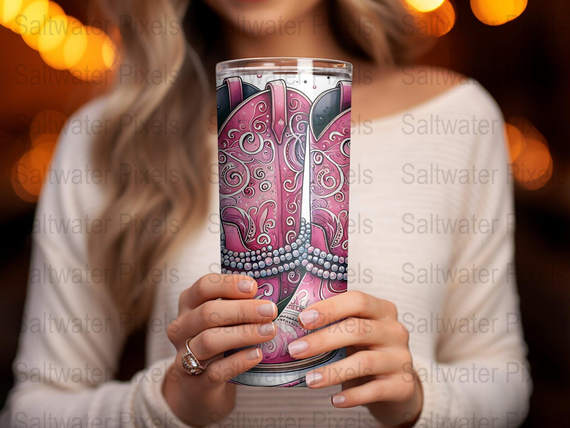Pink Cowgirl Boots Tumbler Wrap PNG, Western 20oz Skinny Tumbler Design ...