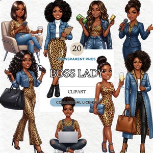 Boss Lady Clipart Bundle, African American Women Illustrations, Fashion Business Women, 300DPI Transparent, Digital Download