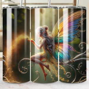 Envoltura de vaso sin costuras de Hada Encantada PNG, diseño de sublimación de vaso de Hada de 20 oz, Bosque Mágico, impresión de 300 DPI, Hada de fantasía Fairycore imagen 3