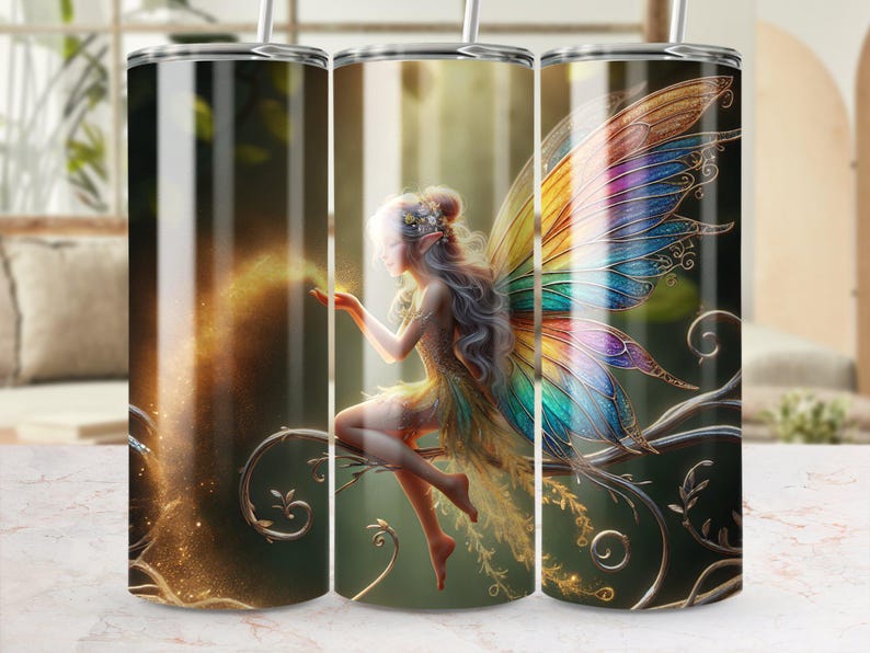 Envoltura de vaso sin costuras de Hada Encantada PNG, diseño de sublimación de vaso de Hada de 20 oz, Bosque Mágico, impresión de 300 DPI, Hada de fantasía Fairycore imagen 3