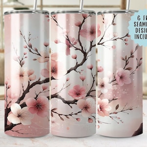 Pink Blossom Tumbler Wrap, Floral 20oz Seamless PNG, Watercolor Sakura Design, Printable Tumbler Design, Digital Download, 300 DPI