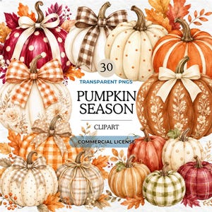 Pumpkin Season Clipart Bundle, Watercolor Autumn Pumpkins, Fall Sublimation, Harvest Decor PNG, Thanksgiving Digital Art