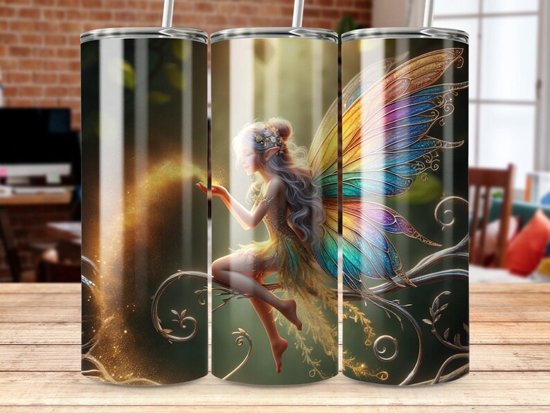 Envoltura de vaso sin costuras de Hada Encantada PNG, diseño de sublimación de vaso de Hada de 20 oz, Bosque Mágico, impresión de 300 DPI, Hada de fantasía Fairycore imagen 6