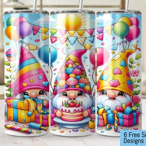 Birthday Gnomes Seamless 20oz Tumbler Wrap PNG 300 DPI, Colorful Gnomes Design, Party Tumbler Design, Tumbler PNG, Celebration Tumbler Art