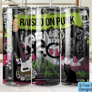 Raised on punk digitale download, naadloos 20oz bekerontwerp, punkrock beker wrap, wrap rockmuziek beker, sublimatie png, muziekliefhebber png