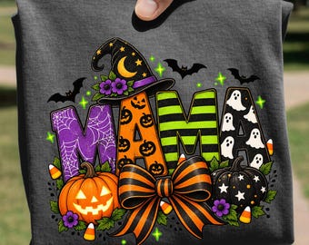 MAMA Halloween T-shirt Design PNG, Spooky Mama Witchy Mom, Jack O Lantern Ghost Bat, Candy Corn Digital Download, Sublimation File