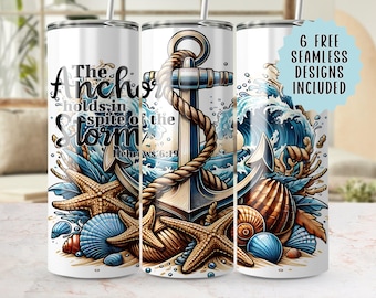 Anchor Tumbler Wrap PNG, Christian Seamless 20oz Tumbler Design, Hebrews 6 19 Sublimation, Faith Tumbler Wrap, Ocean Waves, Starfish