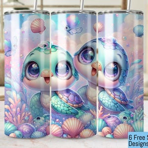 Cute Turtle Seamless 20oz Tumbler Wrap PNG, Sea Turtle Sublimation Design, Turtle Tumbler Design Sea Shell Tumbler Wrap 300 DPI Tropical PNG