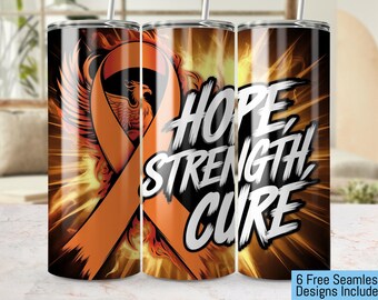 Leukemia Awareness, Hope Strength Cure 20oz Tumbler Wrap PNG, Awareness Ribbon 300 DPI Digital Download, Inspirational Seamless Tumbler Wrap