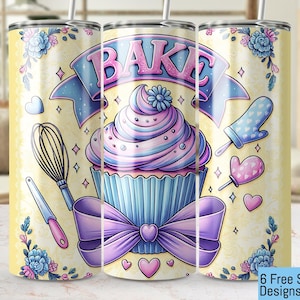 Bake Cupcake 20oz Tumbler Wrap PNG, Kitchen Tumbler Design, Cute Baking Sublimation, Seamless 300 DPI, Pastry Chef Gift, Bake Lover