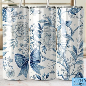Blue Floral Chinoiserie Tumbler Wrap PNG, Digital Download Tumbler Wrap, Chinoiserie Tumbler Design, Asian Inspired Tumbler Art
