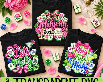 Mahjong Social Club PNG Bundle, Game Night Sublimation File (3 Designs)