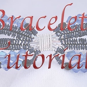 May include: A close-up of a blue and black beaded bracelet with a silver clasp. The bracelet is made with a woven cord and has a "Bracelet Tutorial" text overlay.