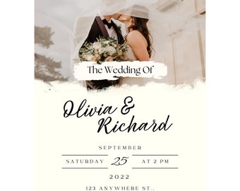 White Cream Photo Wedding Invitation- Editable Template