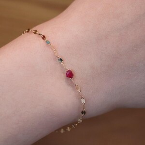 18K Solid Gold Heart Ruby Bracelet — AAA Quality — Birthday Gift — Genuine Fine Jewelry — Etthea