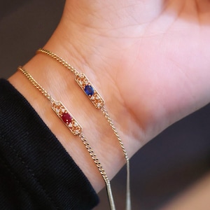 18K Solid Gold Ruby and Sapphire Bracelet — AAA Quality — Anniversary Gift — Genuine Fine Jewelry — Etthea