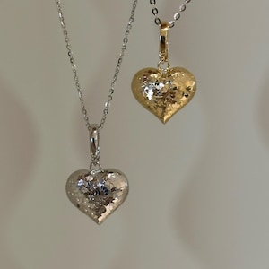 Gold Puffy Heart Pendant - 18K Solid Gold Heart Pendant, Vintage Shining Heart Pendant, Retro Gold Jewelry, Sweetheart Gift Idea