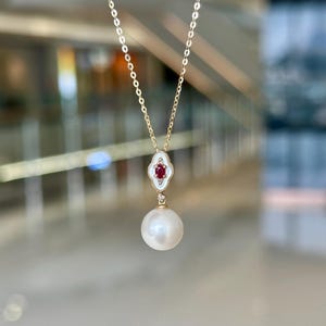 Naszyjnik z wisiorkiem z litego złota 18K z rubinem i diamentami – jakość vintage – prezent na rocznicę – oryginalna biżuteria – Etthea