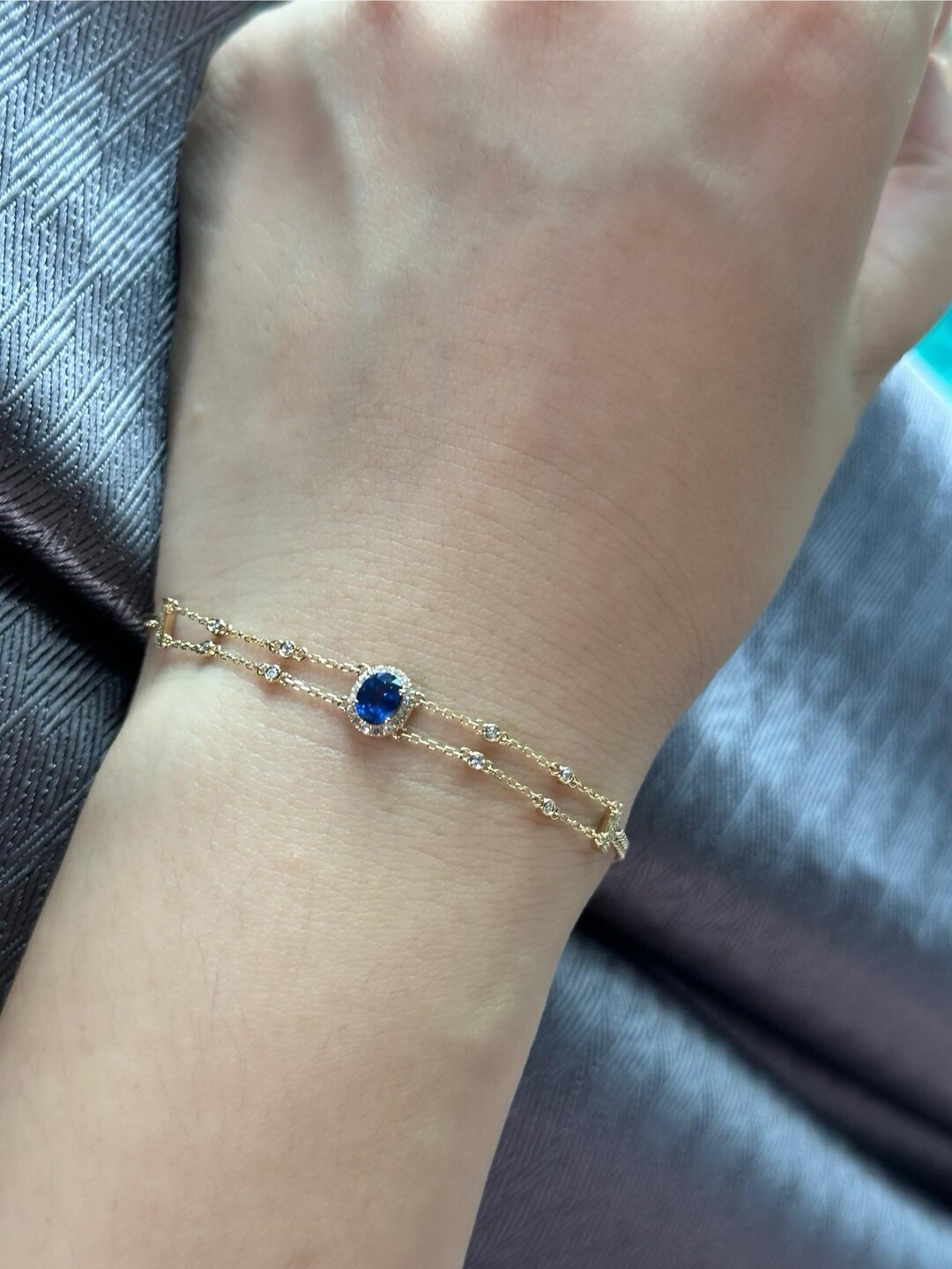 Vintage Sapphire Bracelet - 18K Solid Gold Real Sapphire