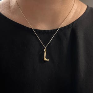 May include: A gold chain necklace with a gold letter L pendant.
