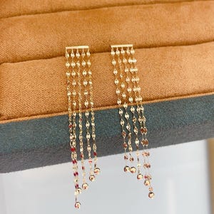 18K Solid Gold Tassel Drop Earrings — Delicate Quality — Birthday Gift — Genuine Fine Jewelry — Etthea image 5
