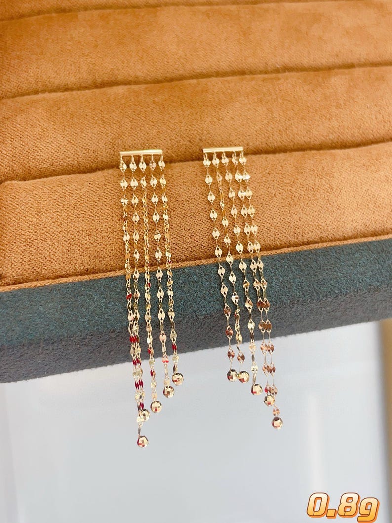 18K Solid Gold Tassel Drop Earrings — Delicate Quality — Birthday Gift — Genuine Fine Jewelry — Etthea image 5