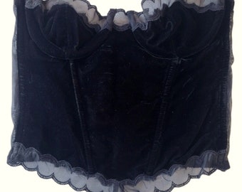 Christian Dior Vintage Corset Bustier Black Velvet Scalloped Edge Size 36B Rare