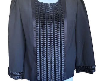 VINTAGE Sharagano Signature Schwarzer Blazer mit plissiertem Akzent und Reißverschluss, Größe M, Jacke, Anzug, Oberteil