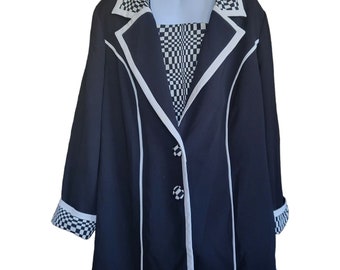 Vintage Dress Savvy Jacket Womens 18W Black White Geometric Buttons Plus Size