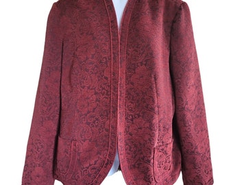 Vintage Coldwater Creek Burgundy Tapestry Blazer Jacket Size XL Floral