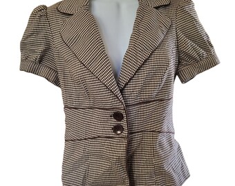 VINTAGE Women Coats & Jackets Houndstooth Peplum Blazer Brown White Size S