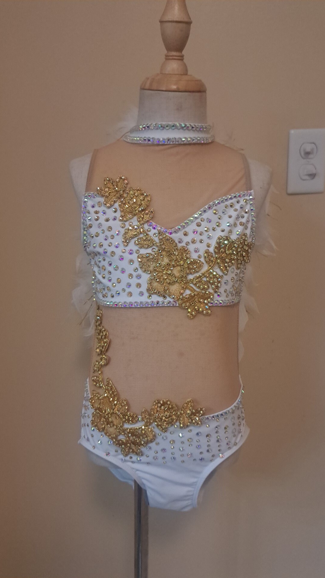 White Lyrical Dance Costume. Stoned and Feathered. Angelic Look. Size