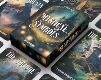 May include: A deck of 54 cards featuring mystical symbols and illustrations. The box depicts a forest scene with glowing lights and the text "Mystical Symbols 54 Card Deck".