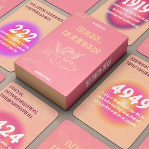 Tarot imprimible con números de ángeles, cartas de aura, cartas de guía espiritual, mensajes de ángeles, oráculo, cartas con el significado de los números de ángeles, mensaje divino impreso