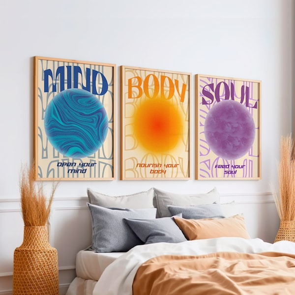 Mind Body Soul Set Digital Download Spiritual Wall Art Mindfulness Digital Art Inner Balance Printable Spiritual Set Print Spiritual decor